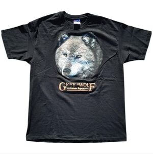 Vintage 90s Grey Wolf Graphic T-Shirt XL Hanes Made in USA Single Stitch